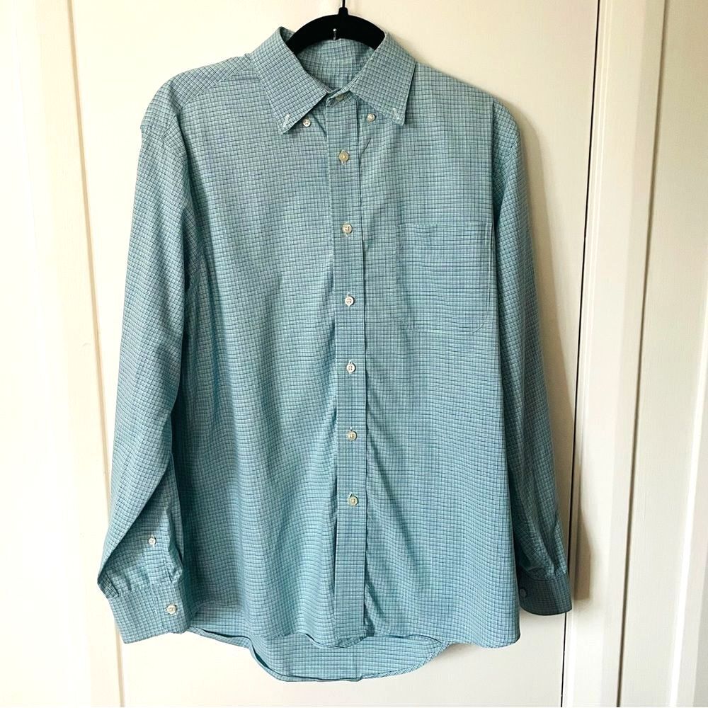 Jos. A. Bank Executive Collection Blue Green Check Tailored Fit Dress Shirt Sz M